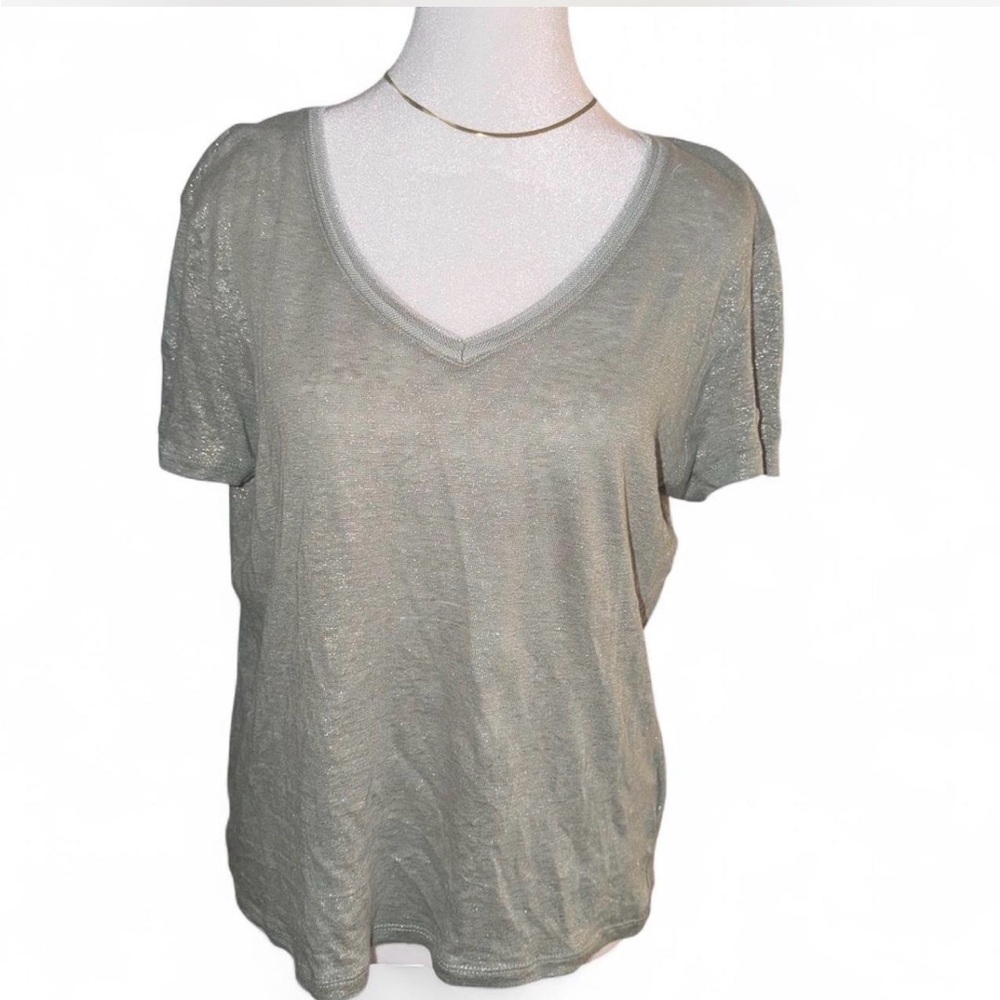 Monoprix Premium Linen V-Neck Top M